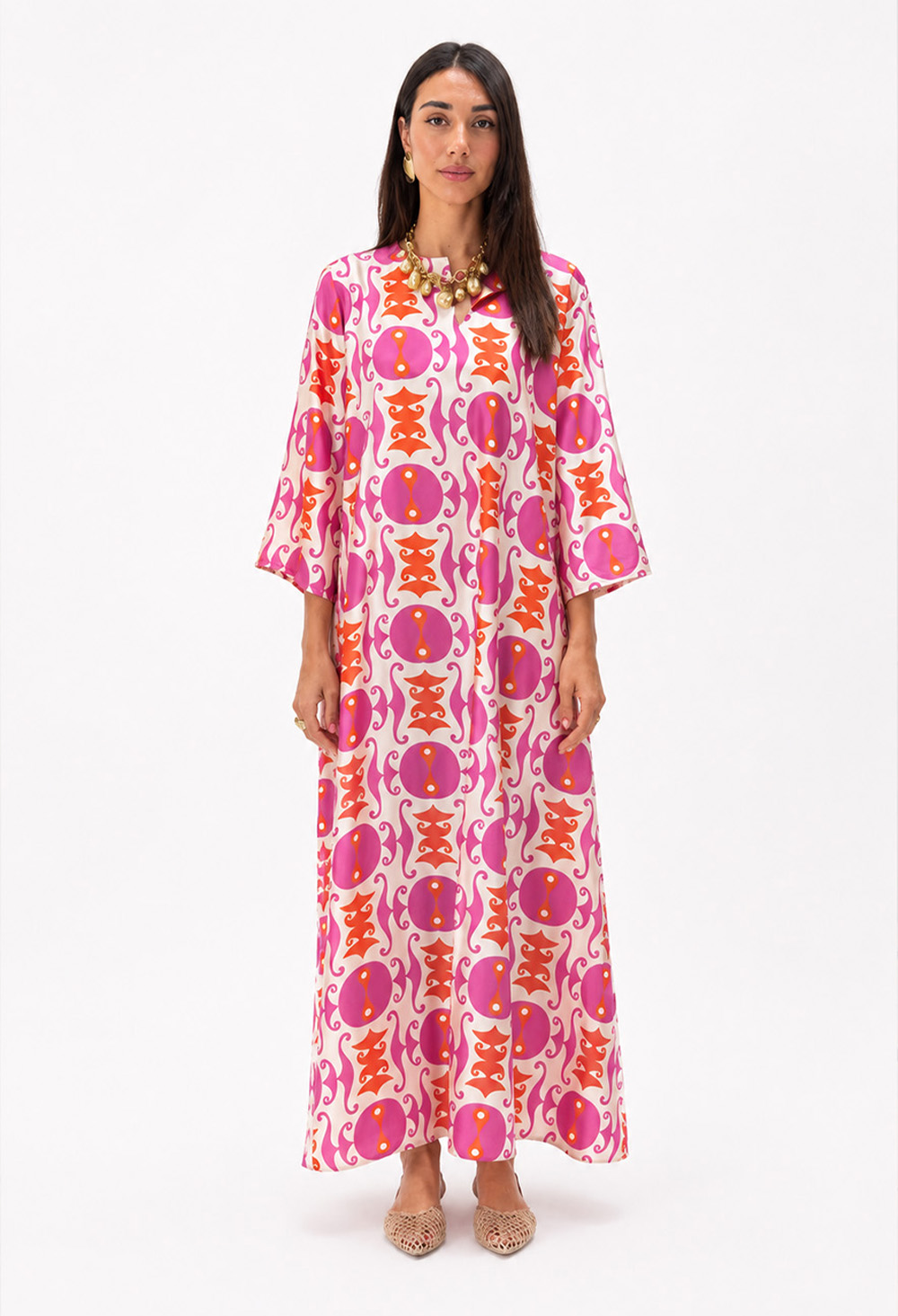 Nema Maxi Kaftan with Geometric Print Fuchsia - Image 3