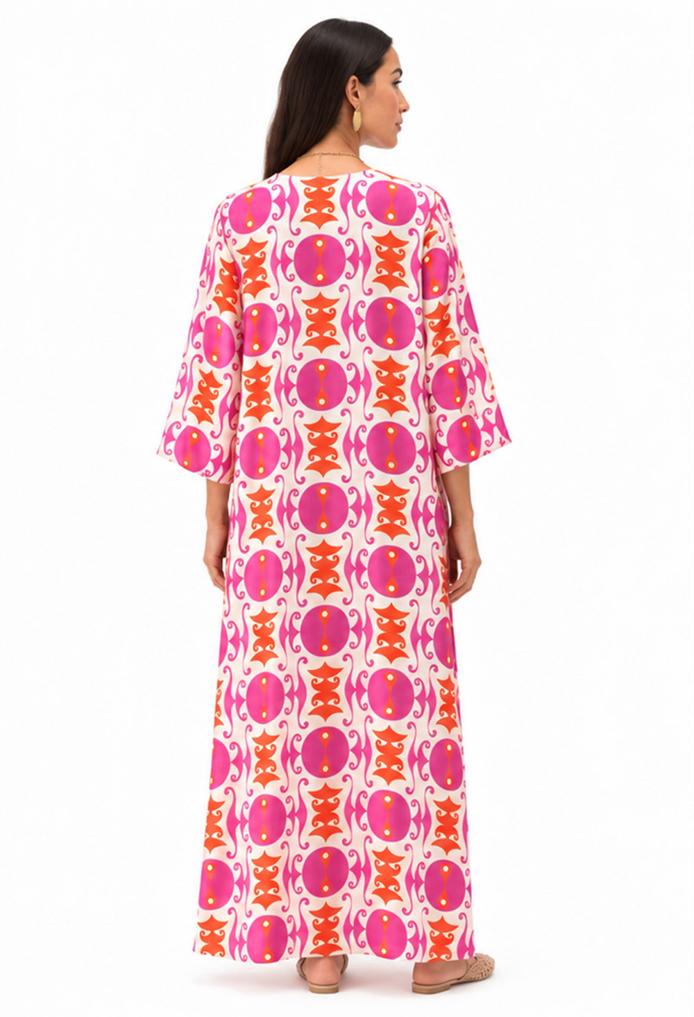 Nema Maxi Kaftan with Geometric Print Fuchsia - Image 4