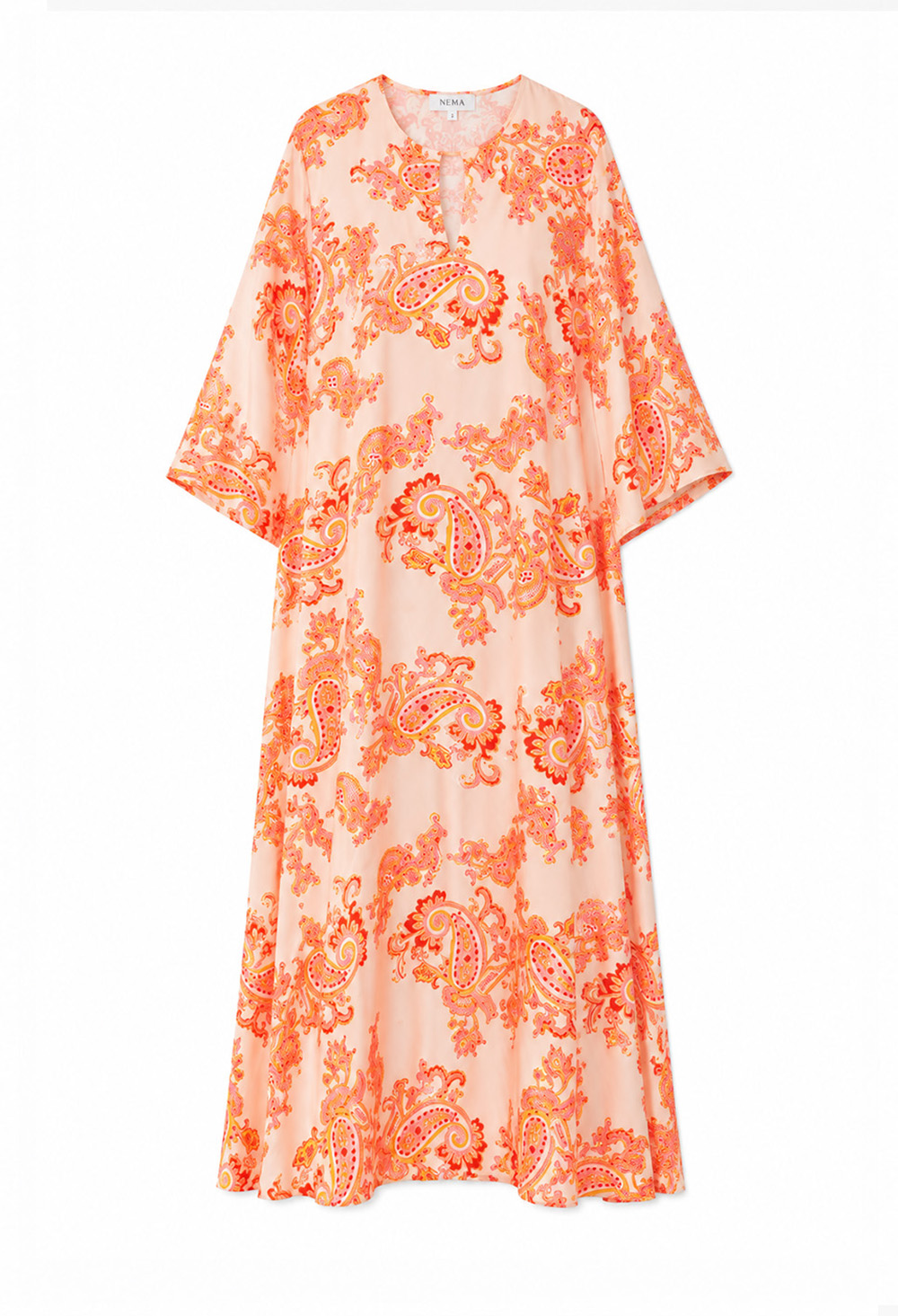 Nema Maxi Kaftan with Sleeves with Paisley Print Pink