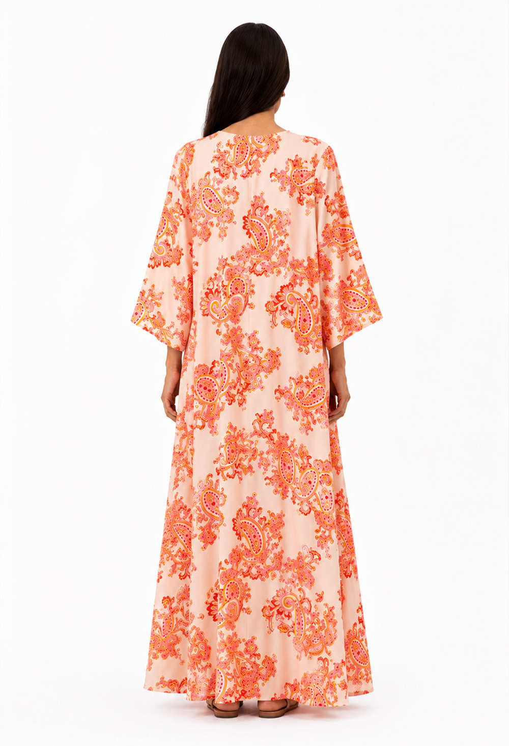 Nema Maxi Kaftan with Sleeves with Paisley Print Pink - Image 4