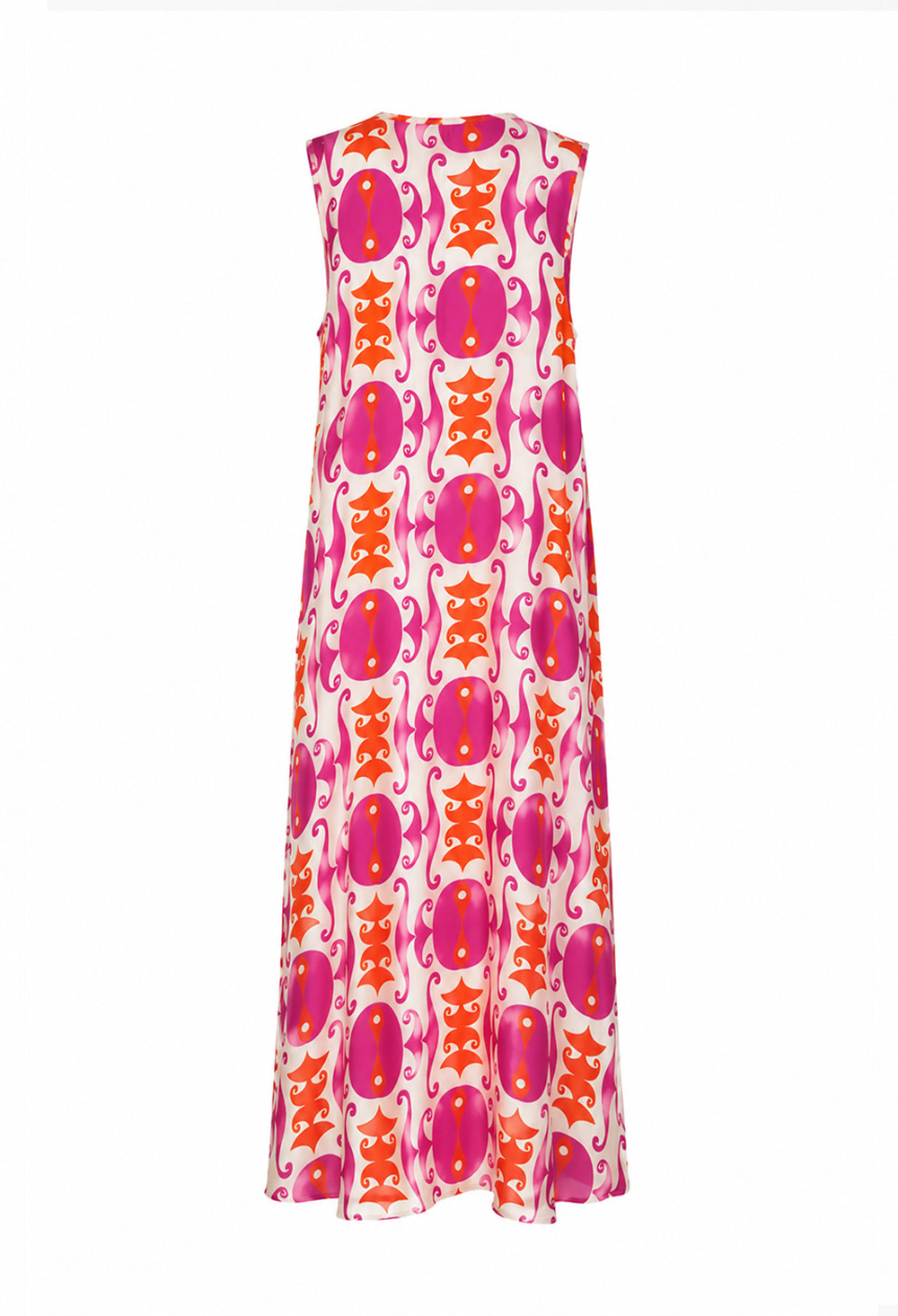 Nema Satin Maxi Dress with Geometric Print Fuchsia - Image 2
