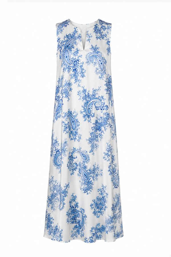 Nema Satin Maxi Dress with Paisley Print Ciel
