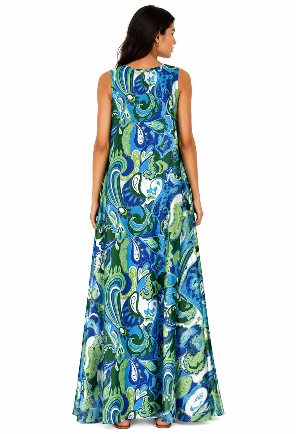 Nema Sleeveless Maxi Dress with Abstract Paisley Print Blue - Image 4