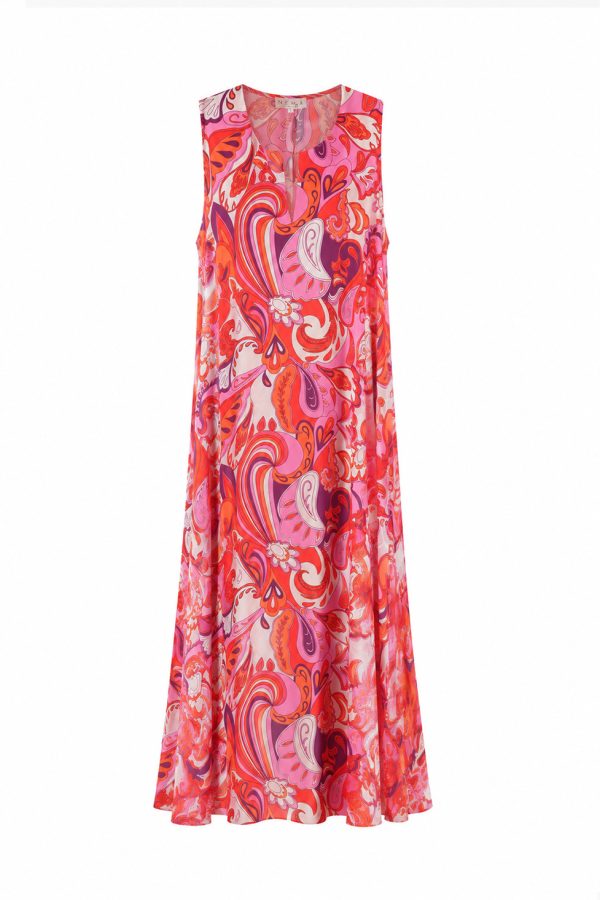 Nema Sleeveless Maxi Dress with Abstract Paisley Print Pink