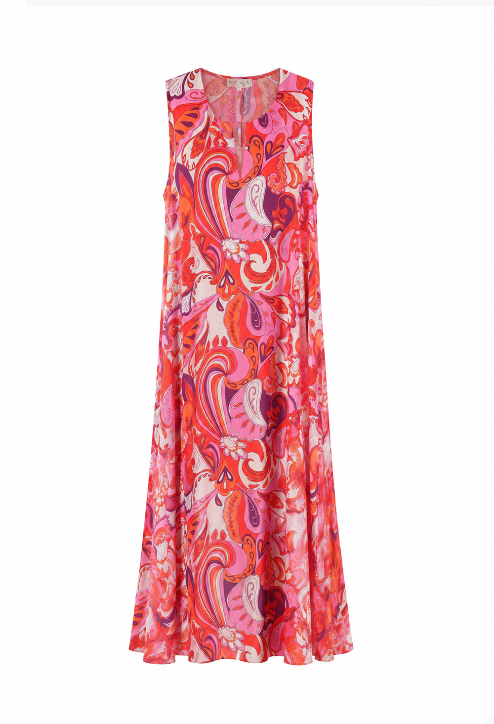 Nema Sleeveless Maxi Dress with Abstract Paisley Print Pink