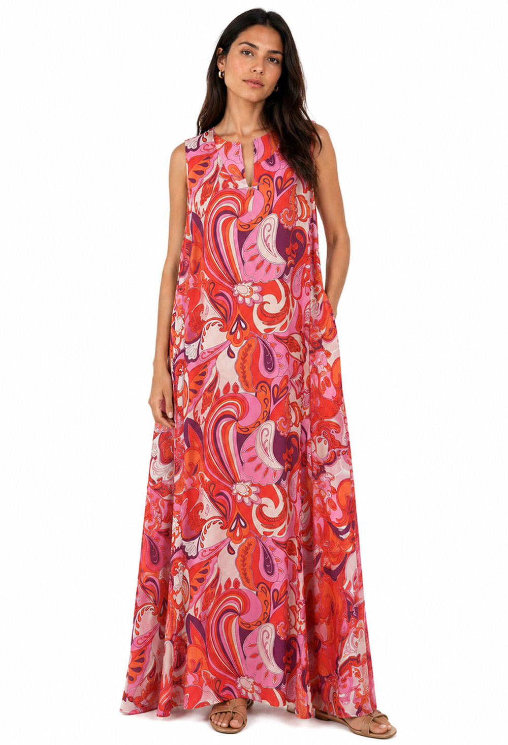 Nema Sleeveless Maxi Dress with Abstract Paisley Print Pink - Image 4