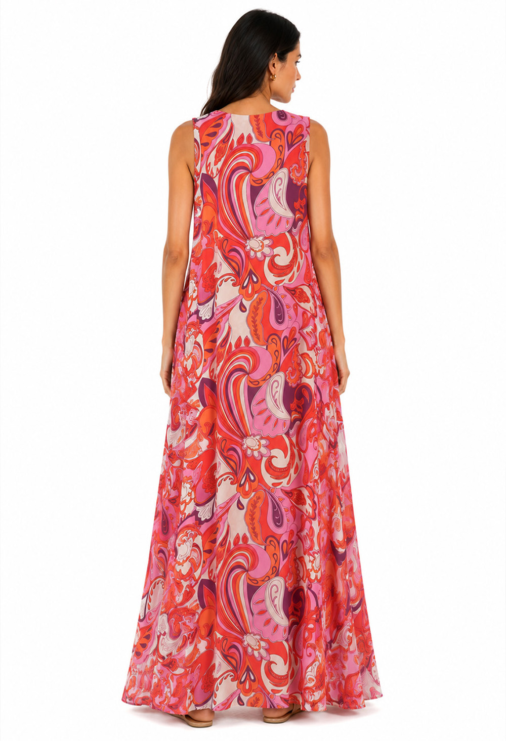 Nema Sleeveless Maxi Dress with Abstract Paisley Print Pink - Image 3