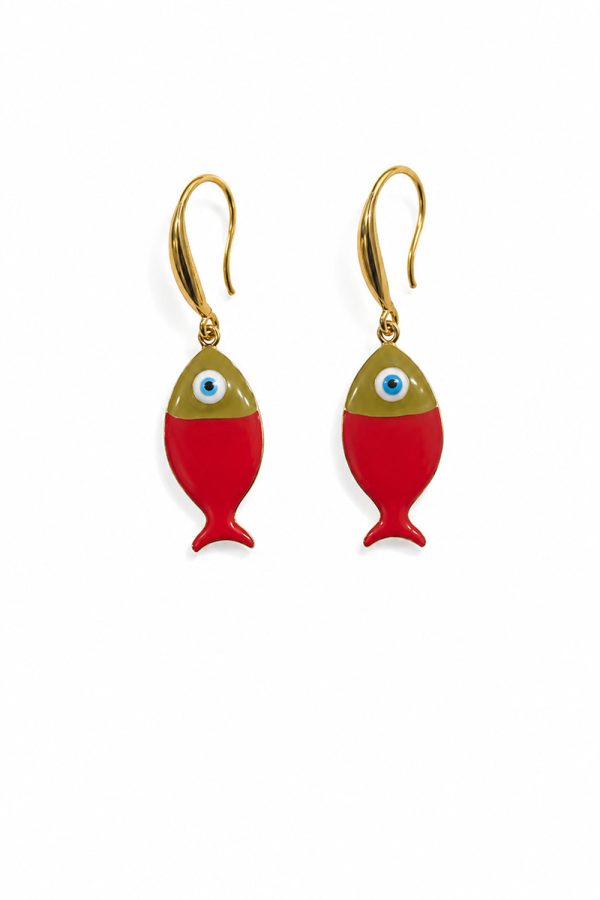 Ifigenia Loukou Red Enamel Little Fish Earrings
