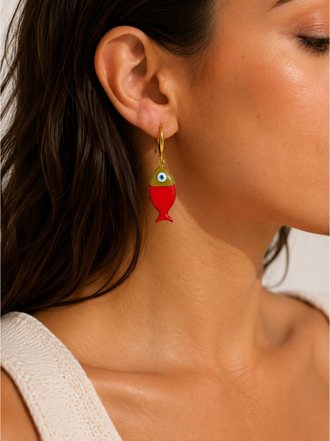 Ifigenia Loukou Red Enamel Little Fish Earrings - Image 2
