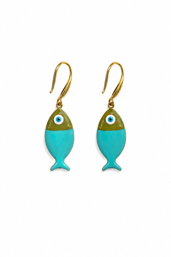 Ifigenia Loukou Turquoise Enamel Fish Earrings