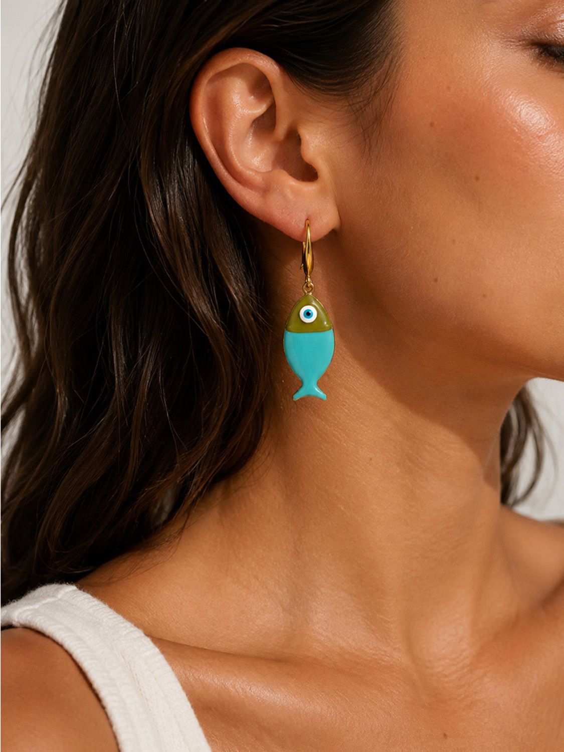 Ifigenia Loukou Turquoise Enamel Fish Earrings - Image 2