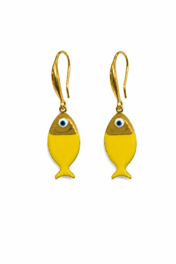 Ifigenia Loukou Yellow Enamel Little Fish Earrings