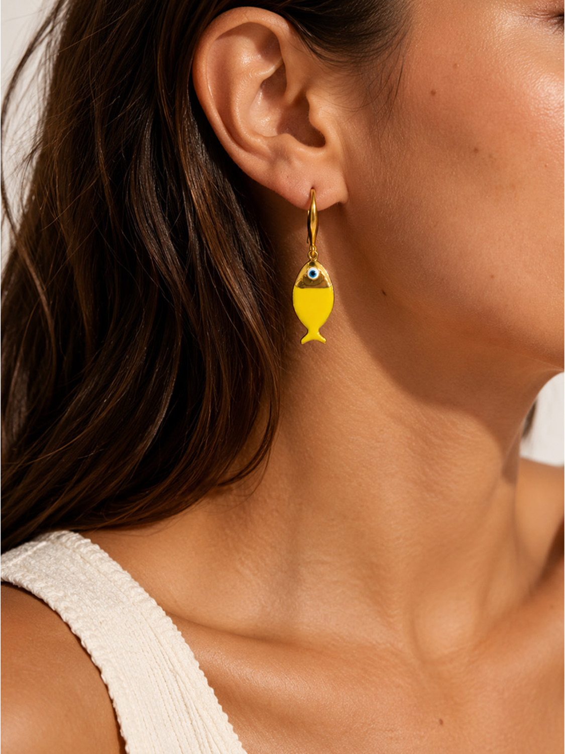 Ifigenia Loukou Yellow Enamel Little Fish Earrings - Image 2