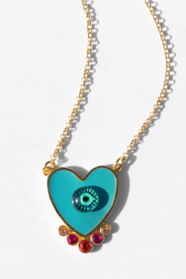 Katerina Psoma Evil Eye Heart Necklace Turquoise