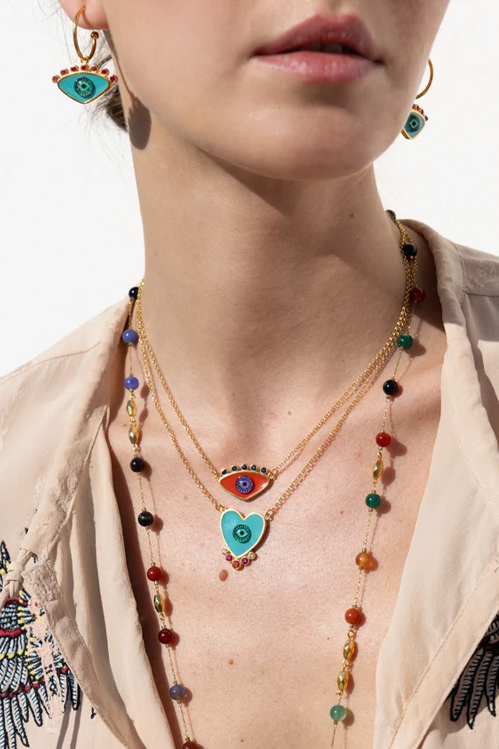 Katerina Psoma Evil Eye Heart Necklace Turquoise - Image 2