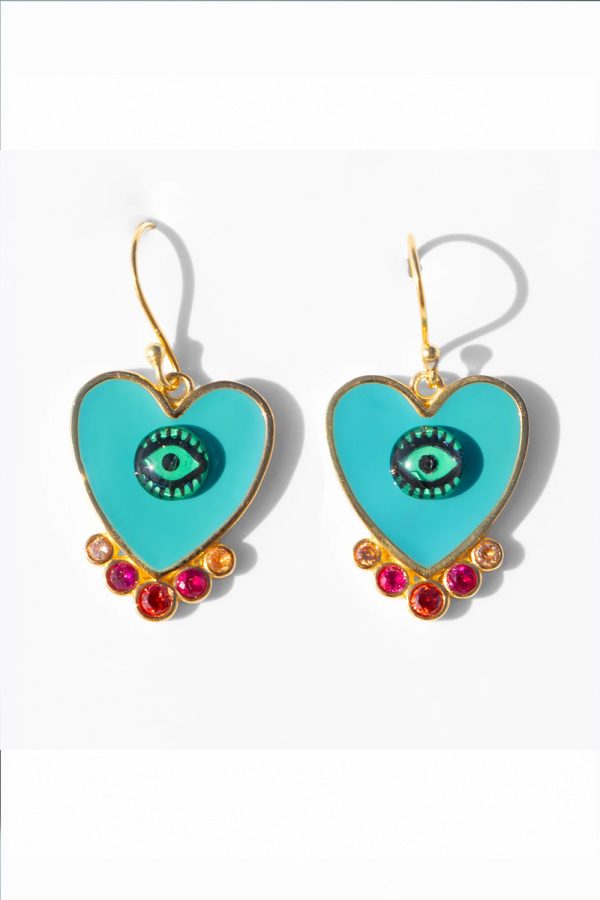 Katerina Psoma Turquoise Evil Eye Heart Earrings