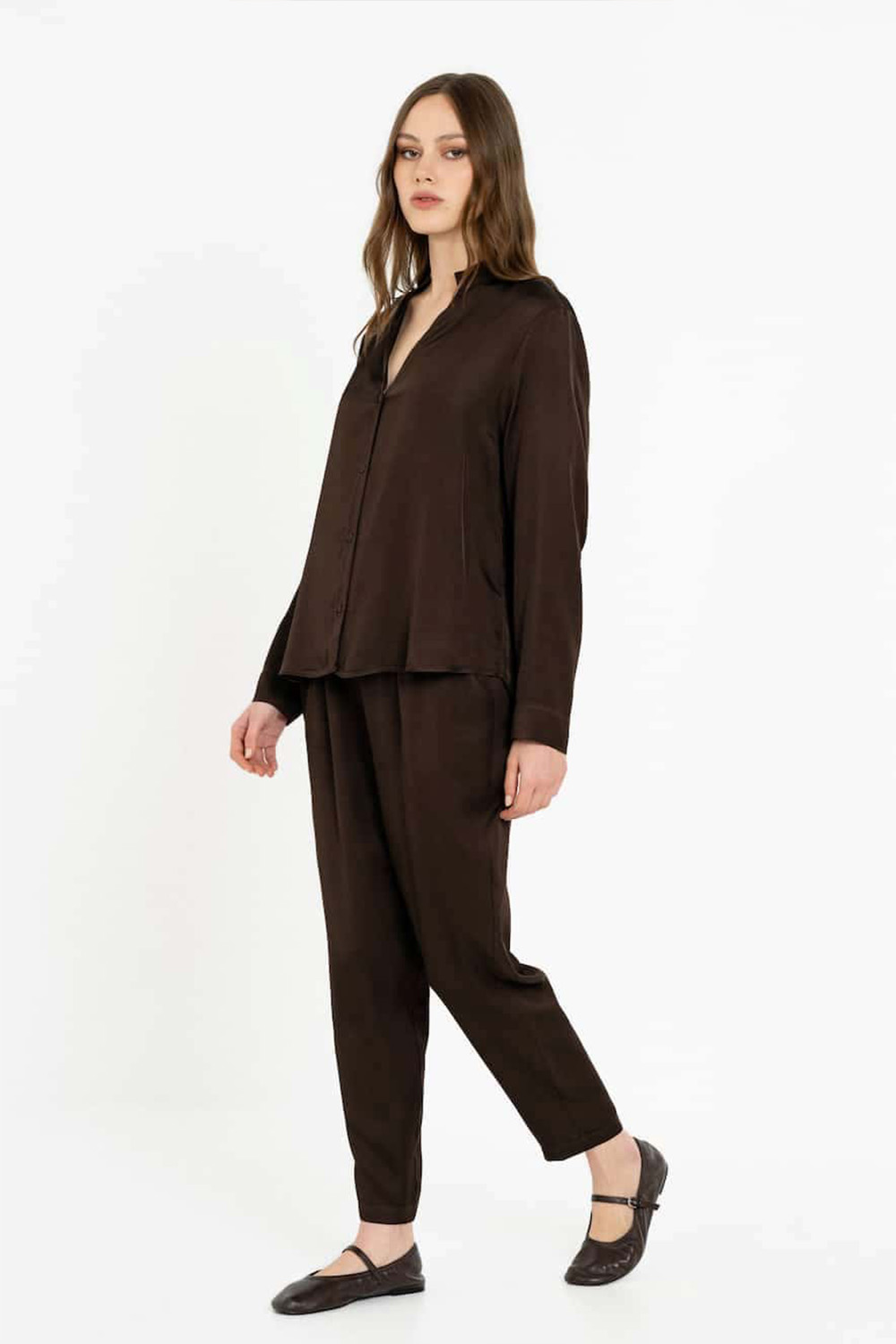 Philosophy Brown Ecovero Satin Jogger Pants - Image 3