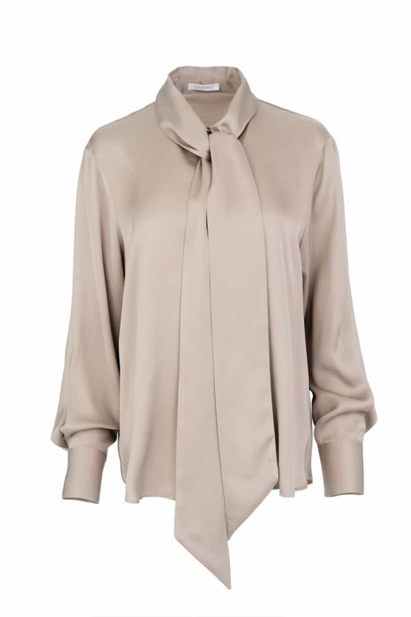 Philosophy Satin EcoVero Tie-Neck Blouse Beige