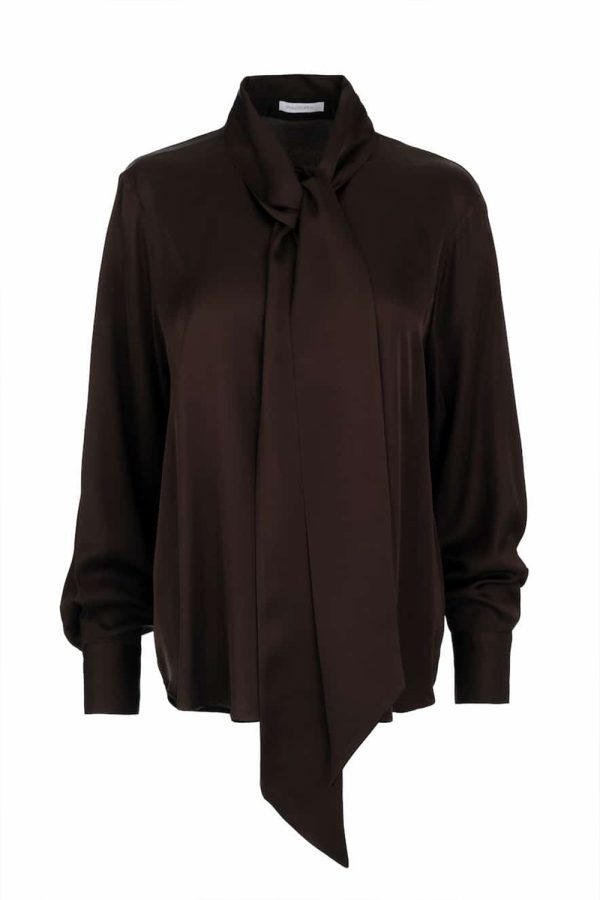Philosophy Satin EcoVero Tie-Neck Blouse Brown