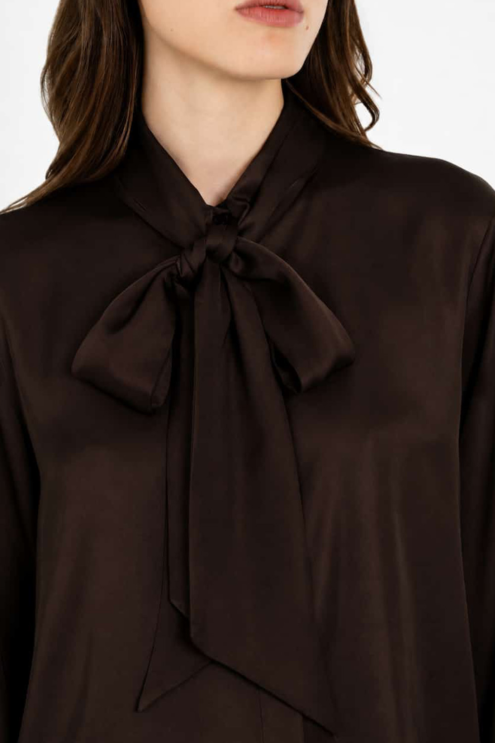 Philosophy Satin EcoVero Tie-Neck Blouse Brown - Image 3