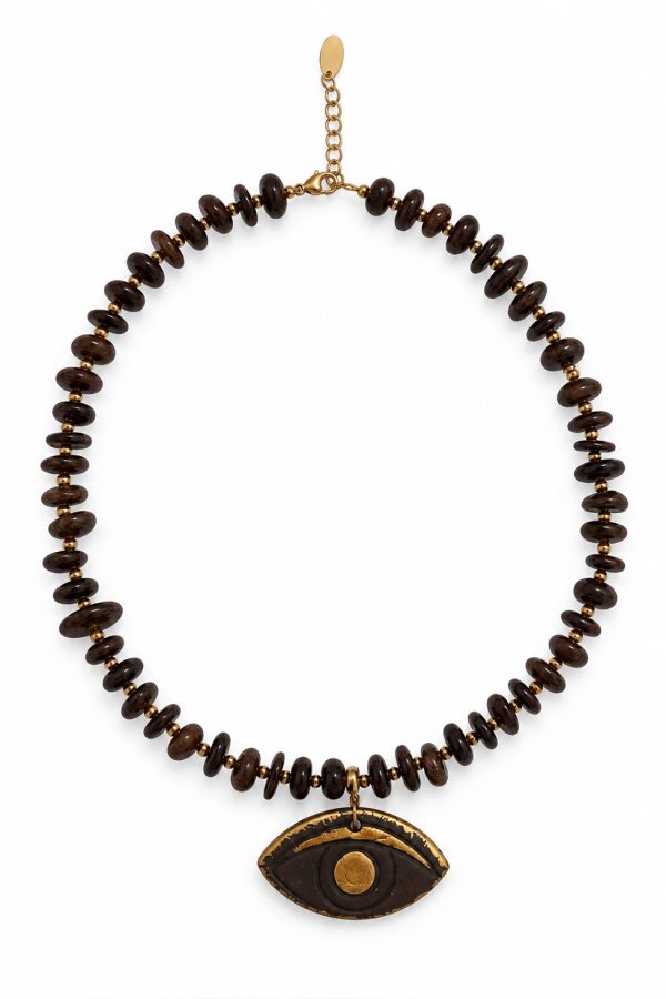 Ifigenia Loukou Cat;s Chio Bead Necklace With Ceramic Evil Eye Pedant