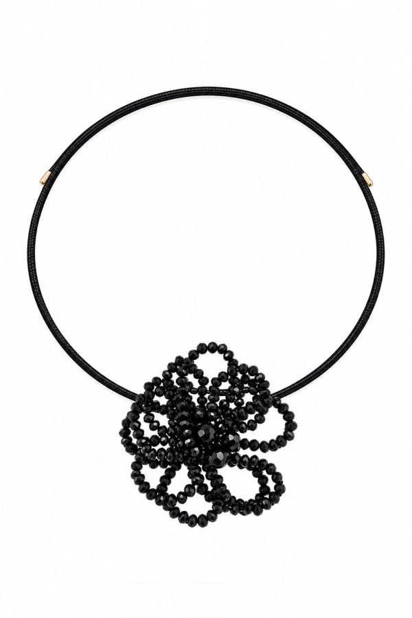 Ifigenia Loukou Crystal Flower Choker With Magnetic Cord Black