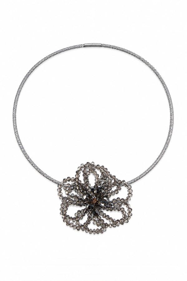 Ifigenia Loukou Crystal Flower Choker With Magnetic Cord Silver