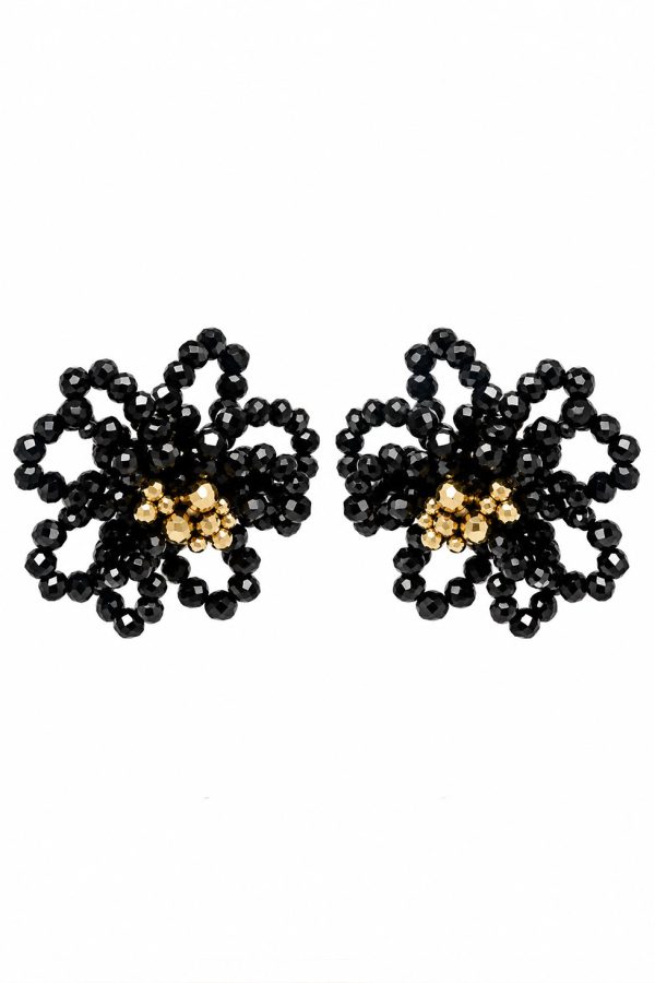 Ifigenia Loukou Earrings Crystal Flower Black Gold