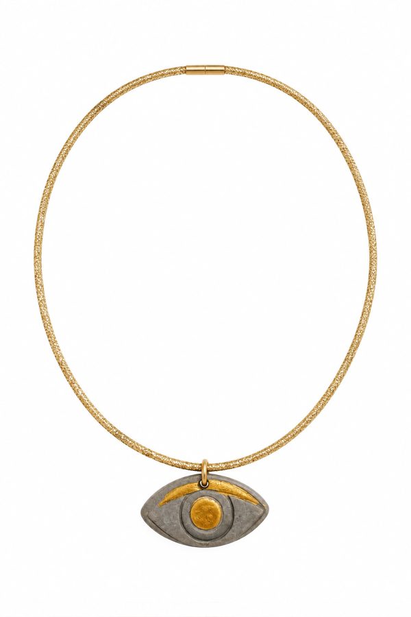 Ifigenia Loukou Magnetic Cord Necklace with Ceramic Evil Eye Pendant Grey