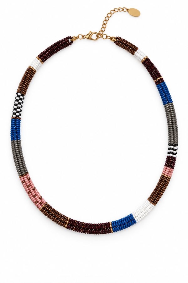 Ifigenia Loukou Multi-colored Miyuki Knitted Snake Necklace Brown Blue