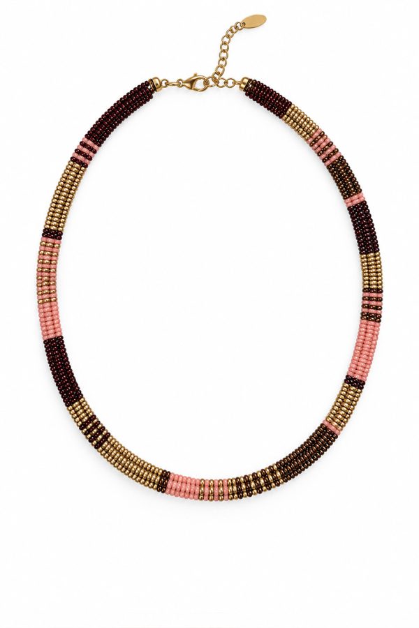 Ifigenia Loukou Multi-colored Miyuki Knitted Snake Necklace Pink Brown