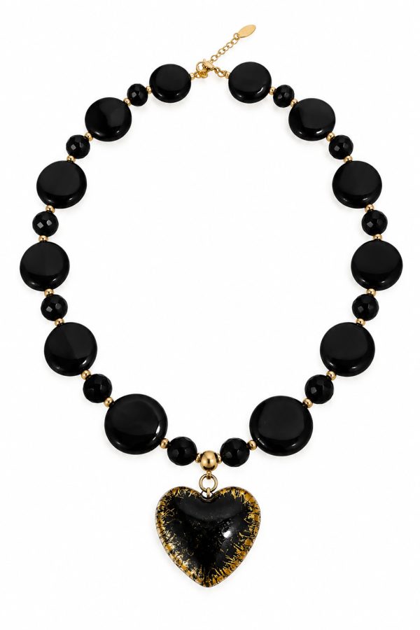 Ifigenia Loukou Neakcles Black Onyx with Ceramic Heart Pendant