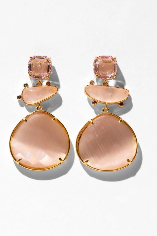 Katerina Psoma Eleanor Blush Rose Cat's Eye Drop Earrings