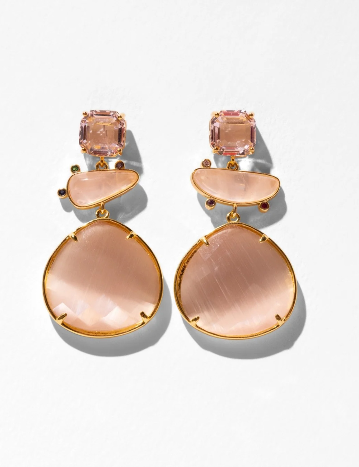 Katerina Psoma Eleanor Blush Rose Cat's Eye Drop Earrings