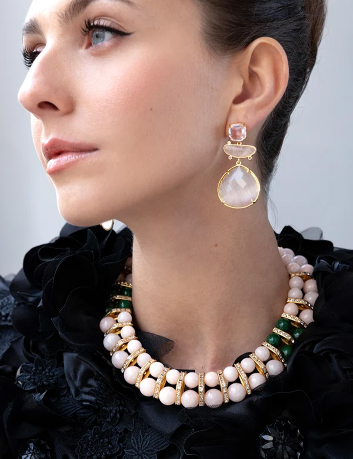 Katerina Psoma Eleanor Blush Rose Cat's Eye Drop Earrings - Image 2
