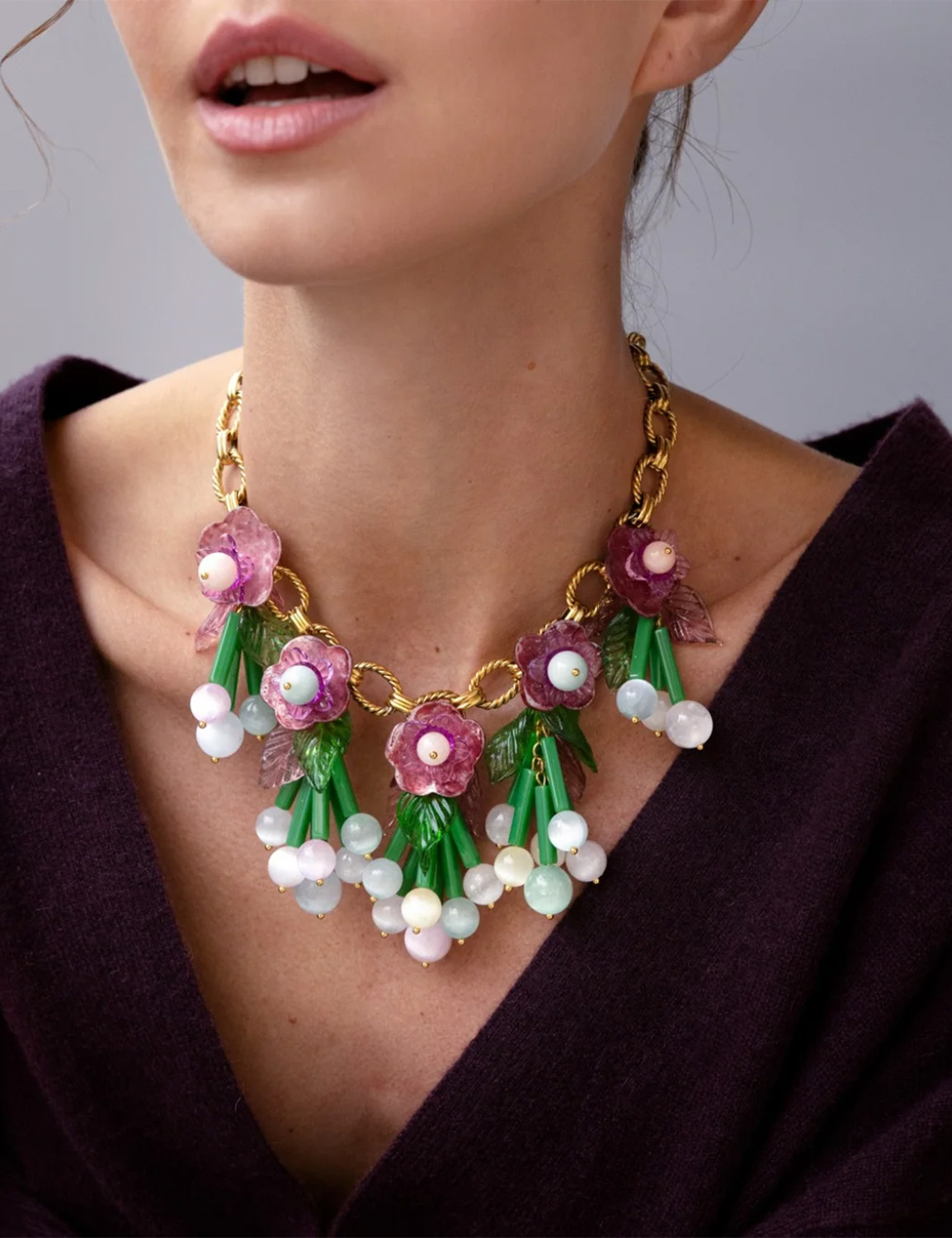 Katerina Psoma Necklace Dalia Multicolor Nephrite Selenite Flower - Image 3