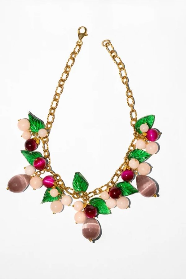 Katerina Psoma Necklace Lily Beige and Fuchsia Short