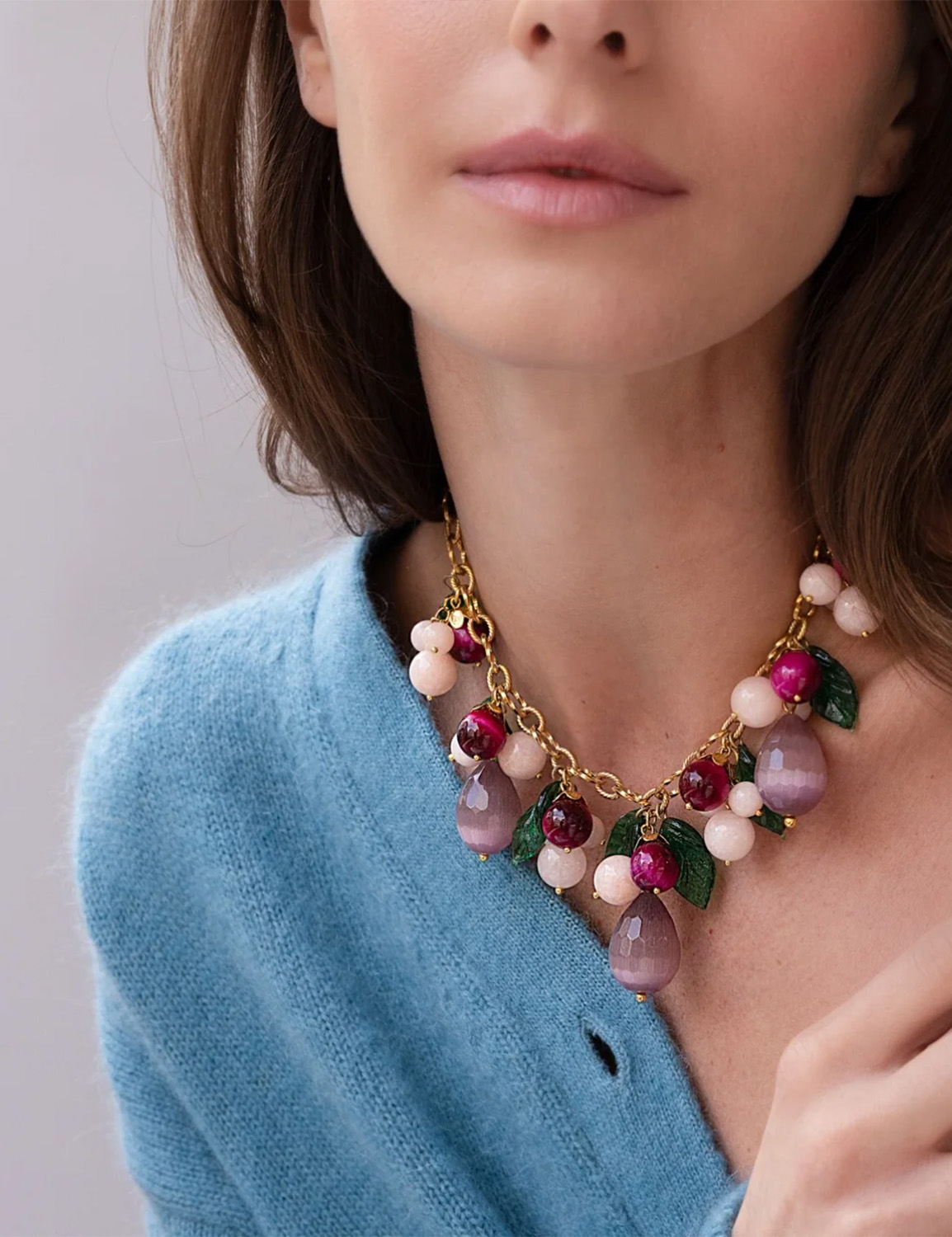 Katerina Psoma Necklace Lily Beige and Fuchsia Short - Image 3