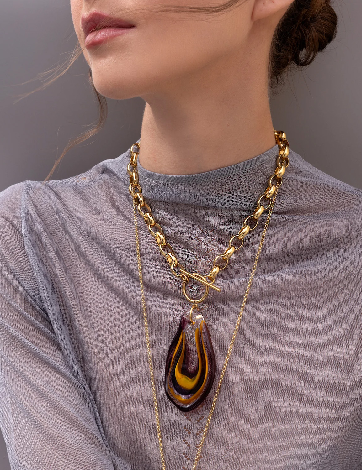 Katerina Psoma Plume Amber Murano Chain Necklace - Image 3