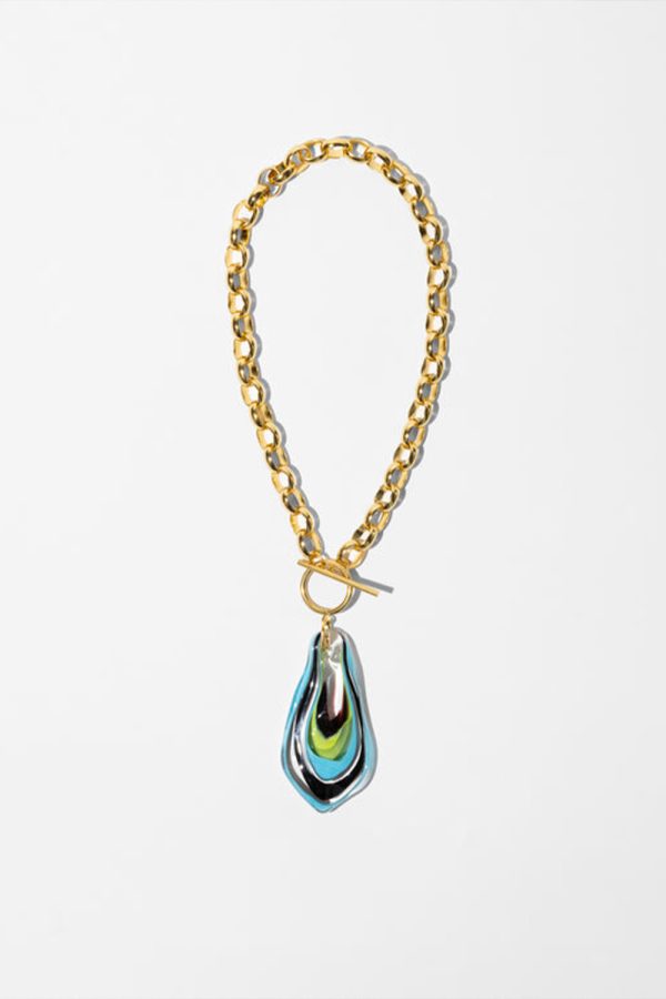 Katerina Psoma Plume Aqua & Green Murano Chain Necklace