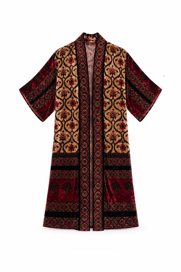 Marcella Boidi Kimono Capo Luco Hand Painted Beige Bordo