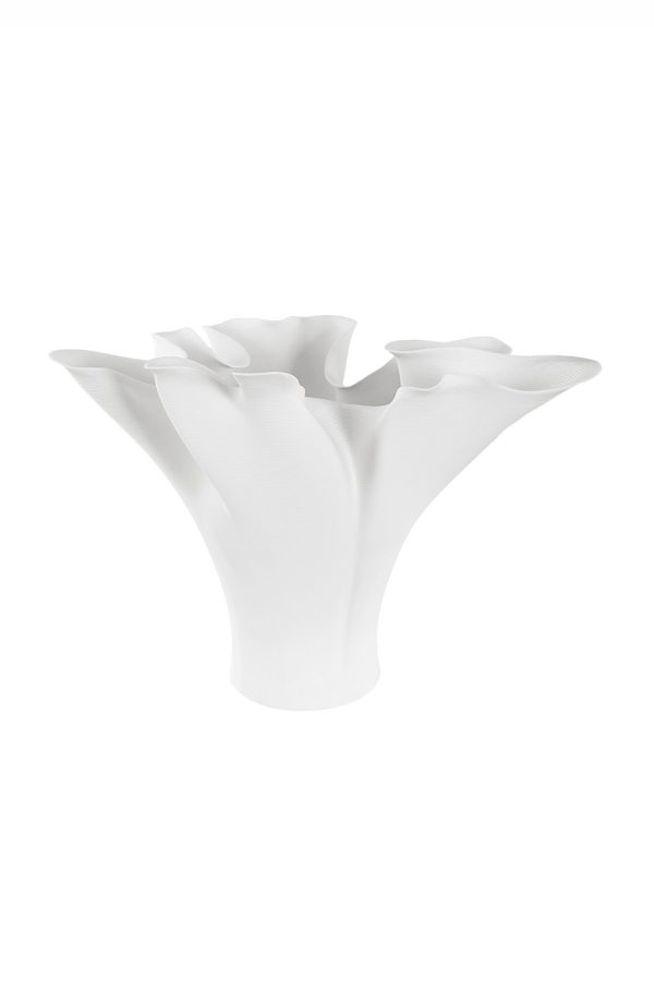 SHISHI Ceramic 3D printed floral Vase Uneven Top White D27x35,H25cm
