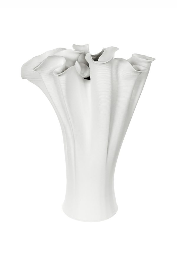 Shishi Ceramic 3D printed floral vase uneven top white