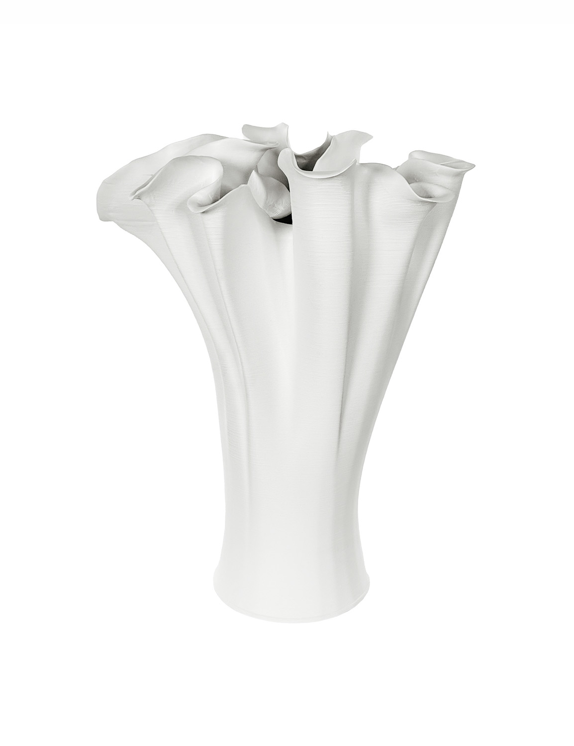 Shishi Ceramic 3D printed floral vase uneven top white