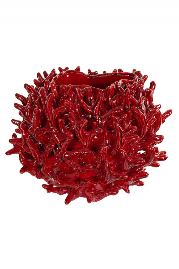 Shishi Ceramic coral pot red